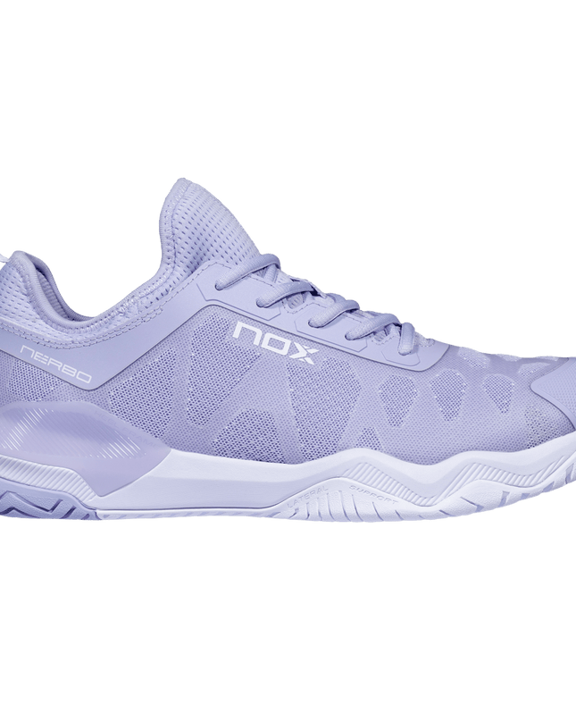 Zapatillas de pickleball NOX LUX NERBO en púrpura y blanco - vista lateral