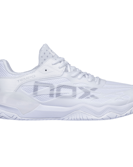 Zapatillas de pickleball NOX LUX TEMPO en blanco, violeta y gris - vista lateral